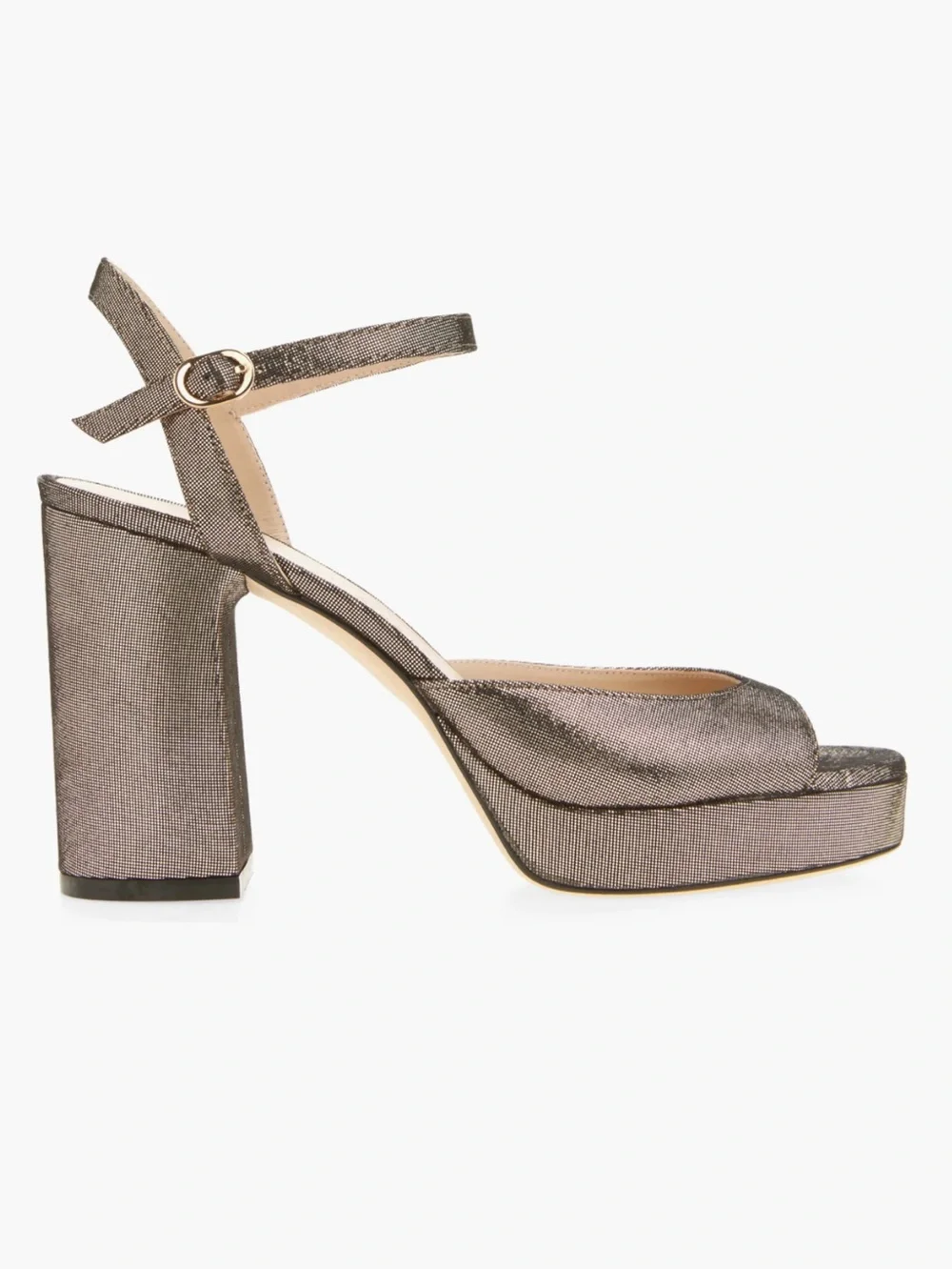 Stuart Weitzman Metallic Pewter Platform Sandal with Ankle Strap